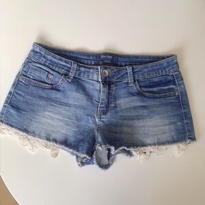 6IXTY 8IGHT Lace Trim Denim Micro Shorts M